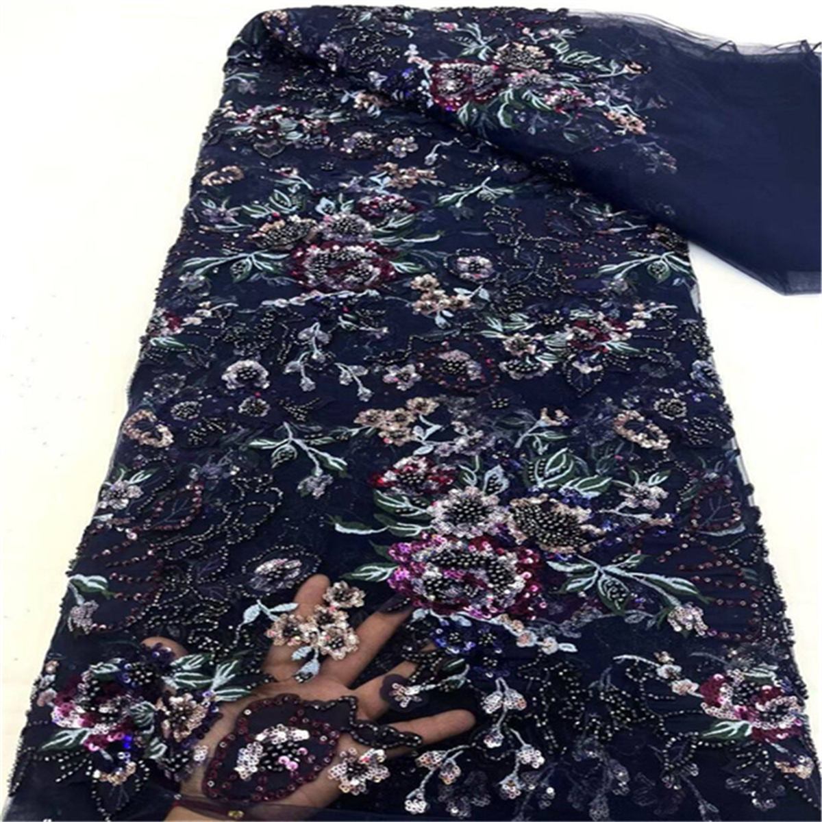 5 Yards 3D Floral Beaded Mesh Fabric, Embroidered Beaded Tulle Fabric for Wedding Bridal Gowns & Evening Party Dresses, Embellished with Beads 3D Flowers & Petals | Love in Lace | NO. JLT094