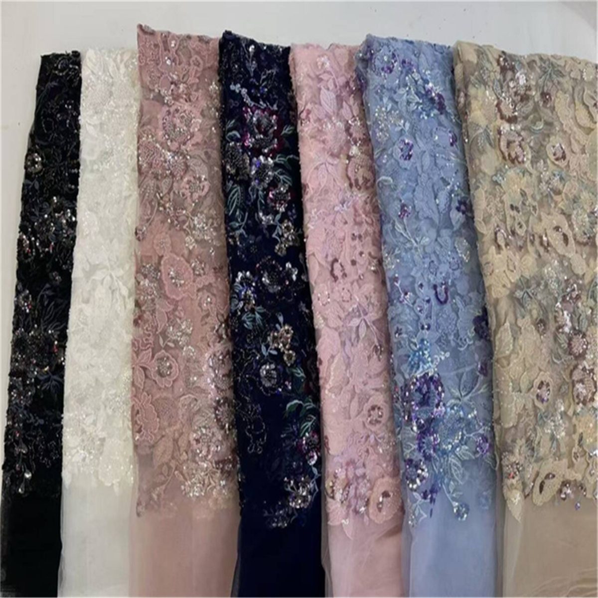5 Yards 3D Floral Beaded Mesh Fabric, Embroidered Beaded Tulle Fabric for Wedding Bridal Gowns & Evening Party Dresses, Embellished with Beads 3D Flowers & Petals | Love in Lace | NO. JLT094