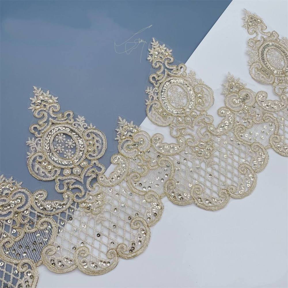 10 Yards Bridal Lace Trim, Gold Corded Embroidered Sequin Lace Trim for Wedding Gowns, Bridal Dresses & Veils | Love in Lace | NO. XC021