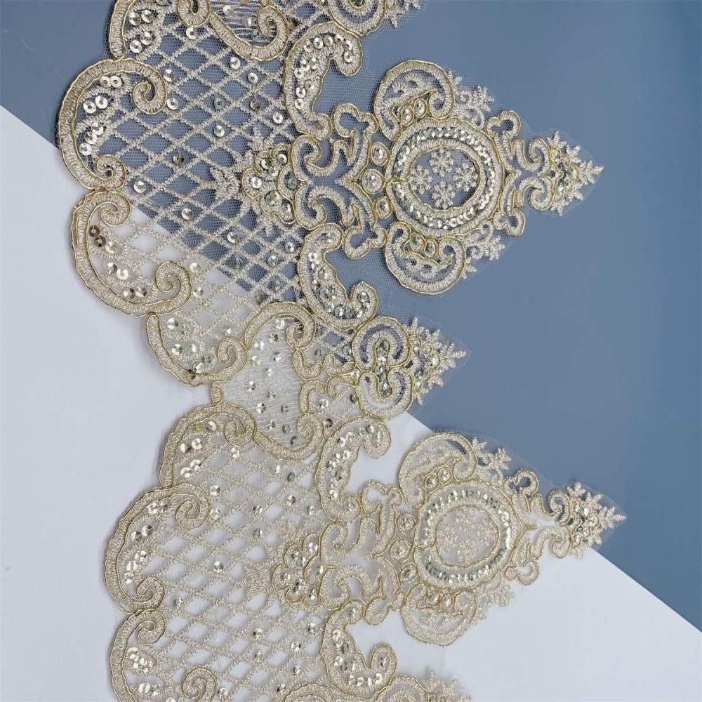 10 Yards Bridal Lace Trim, Gold Corded Embroidered Sequin Lace Trim for Wedding Gowns, Bridal Dresses & Veils | Love in Lace | NO. XC021