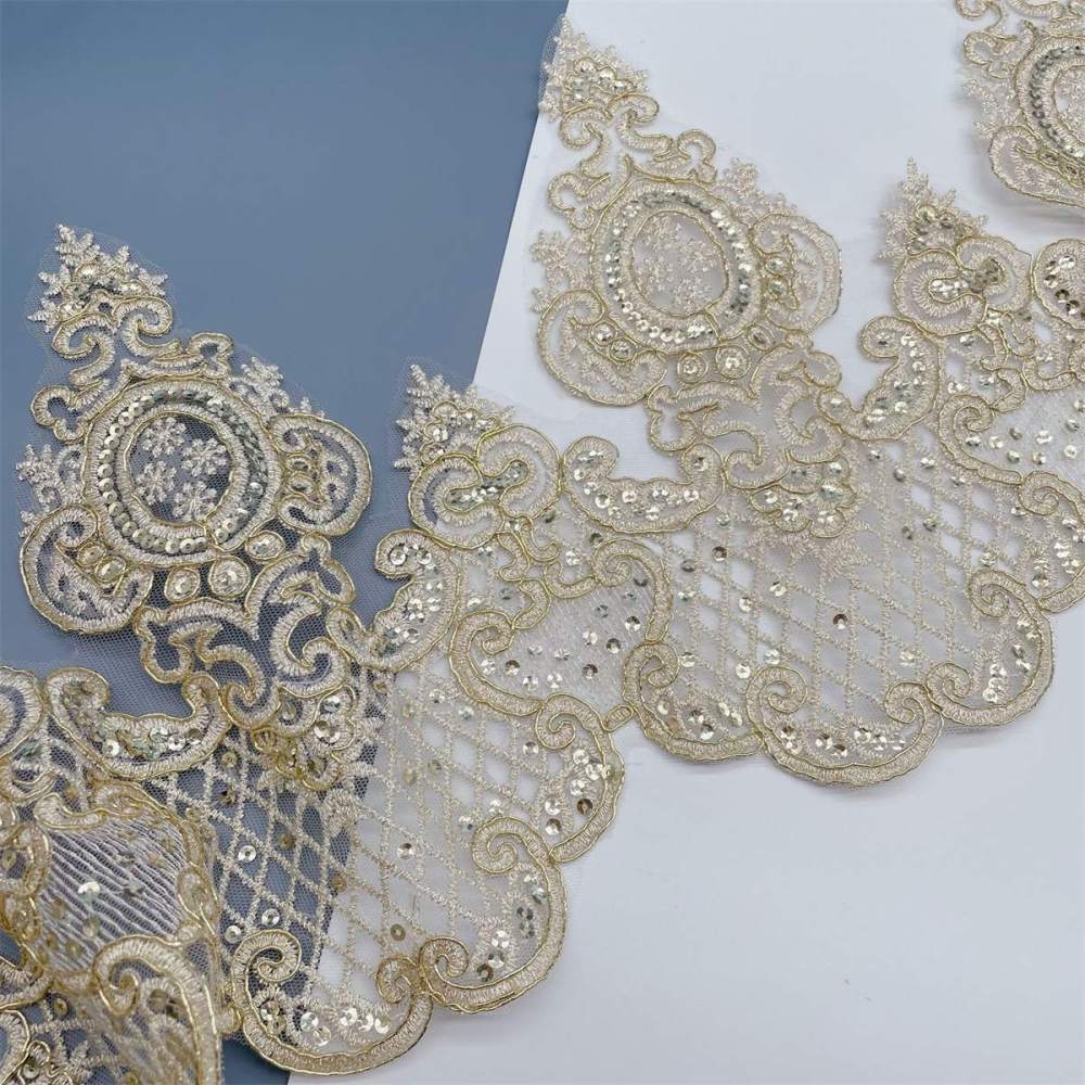 10 Yards Bridal Lace Trim, Gold Corded Embroidered Sequin Lace Trim for Wedding Gowns, Bridal Dresses & Veils | Love in Lace | NO. XC021