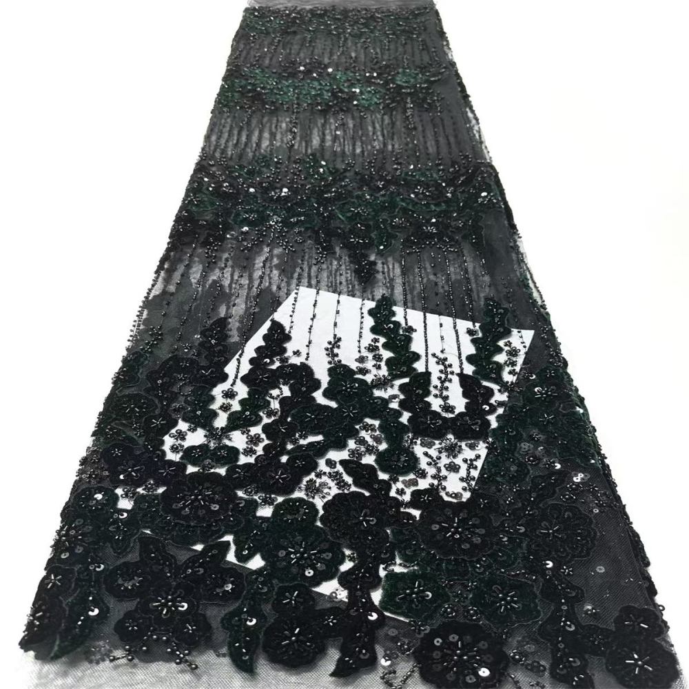 5 Yards Beaded 3D Floral Fabric, Beaded Mesh Lace Fabric, Embellished Fabric with Beads, Sequins, 3D Flowers, Petals, Ref. HN342
