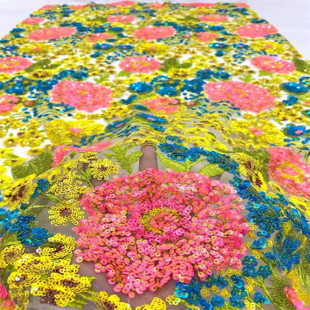 5 Yards Embroidered Sequin Fabric, Multicolor Embroidered Sequin Mesh Lace Fabric for Wedding Gowns & Evening Dresses | Love in Lace | NO. TDD003