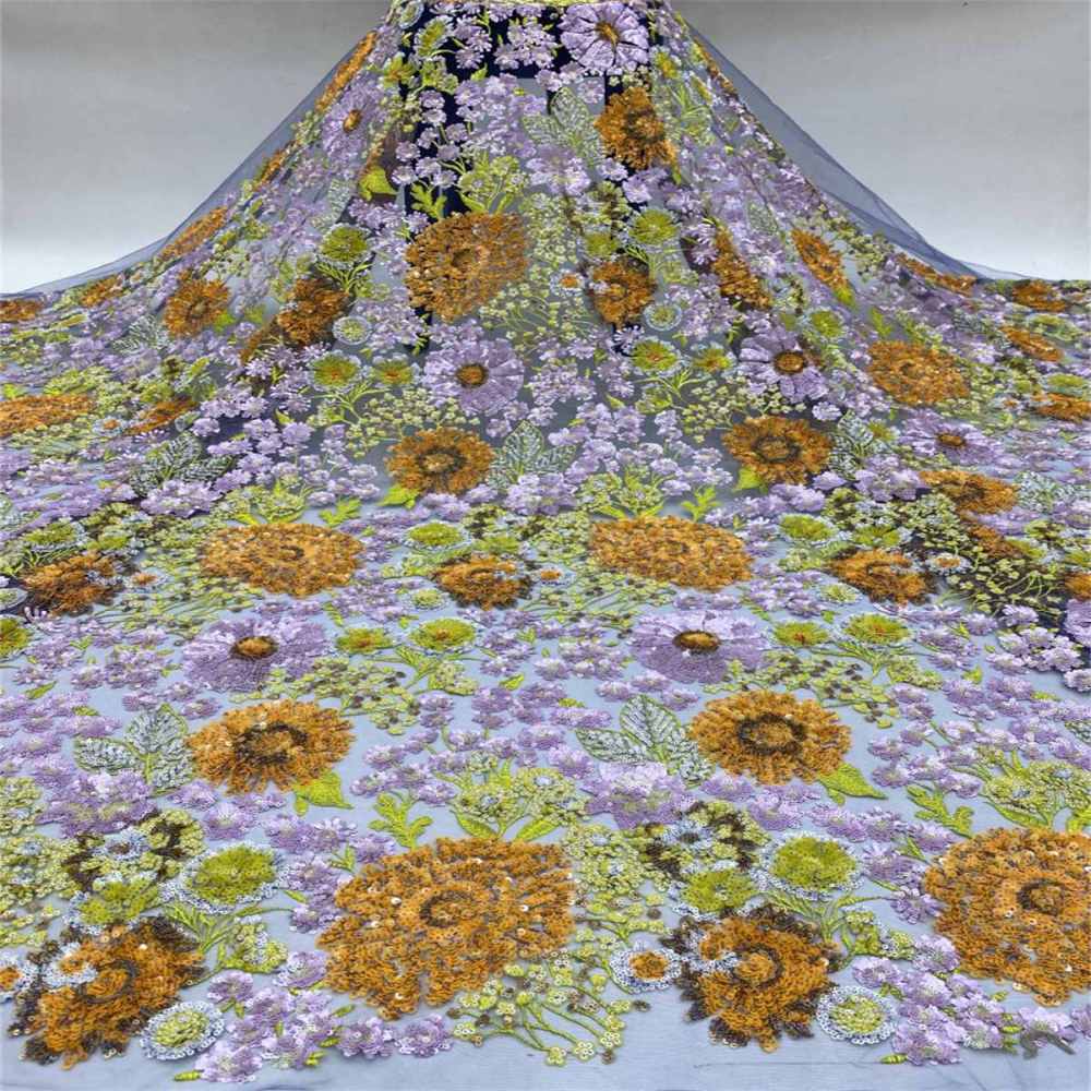 5 Yards Embroidered Sequin Fabric, Multicolor Embroidered Sequin Mesh Lace Fabric for Wedding Gowns & Evening Dresses | Love in Lace | NO. TDD003