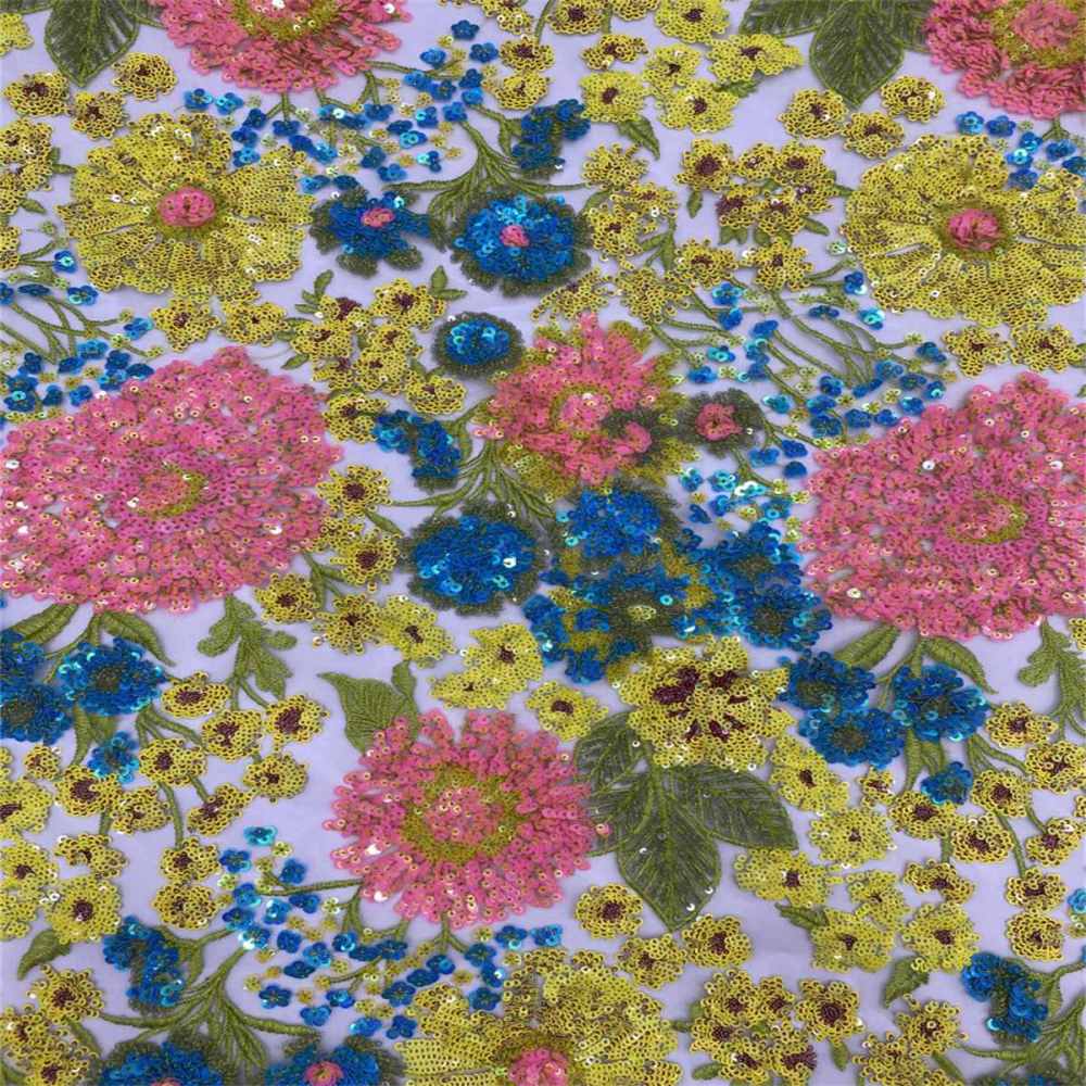 5 Yards Embroidered Sequin Fabric, Multicolor Embroidered Sequin Mesh Lace Fabric for Wedding Gowns & Evening Dresses | Love in Lace | NO. TDD003