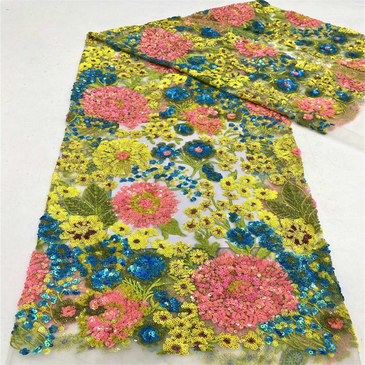 5 Yards Embroidered Sequin Fabric, Multicolor Embroidered Sequin Mesh Lace Fabric for Wedding Gowns & Evening Dresses | Love in Lace | NO. TDD003