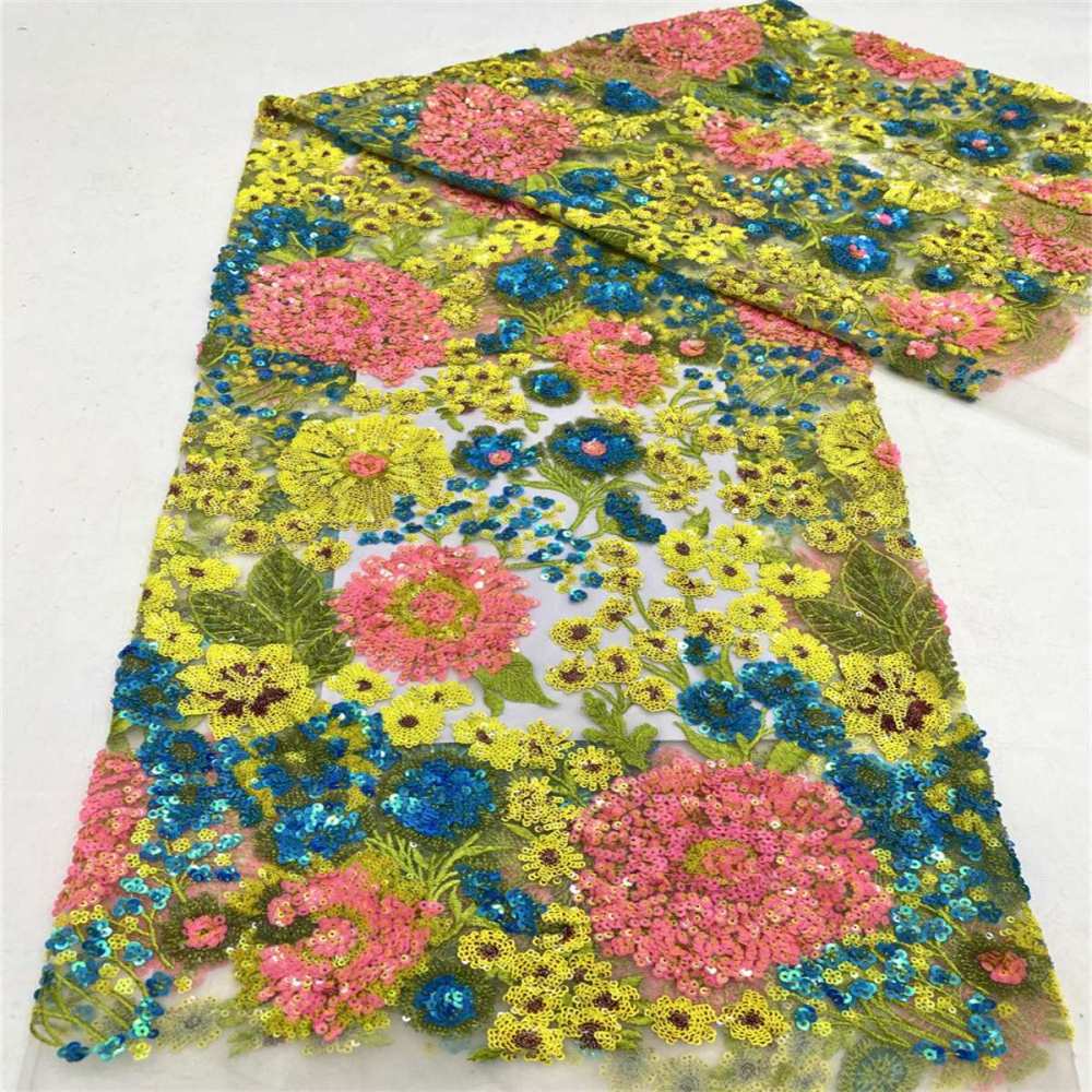 5 Yards Embroidered Sequin Fabric, Multicolor Embroidered Sequin Mesh Lace Fabric for Wedding Gowns & Evening Dresses | Love in Lace | NO. TDD003