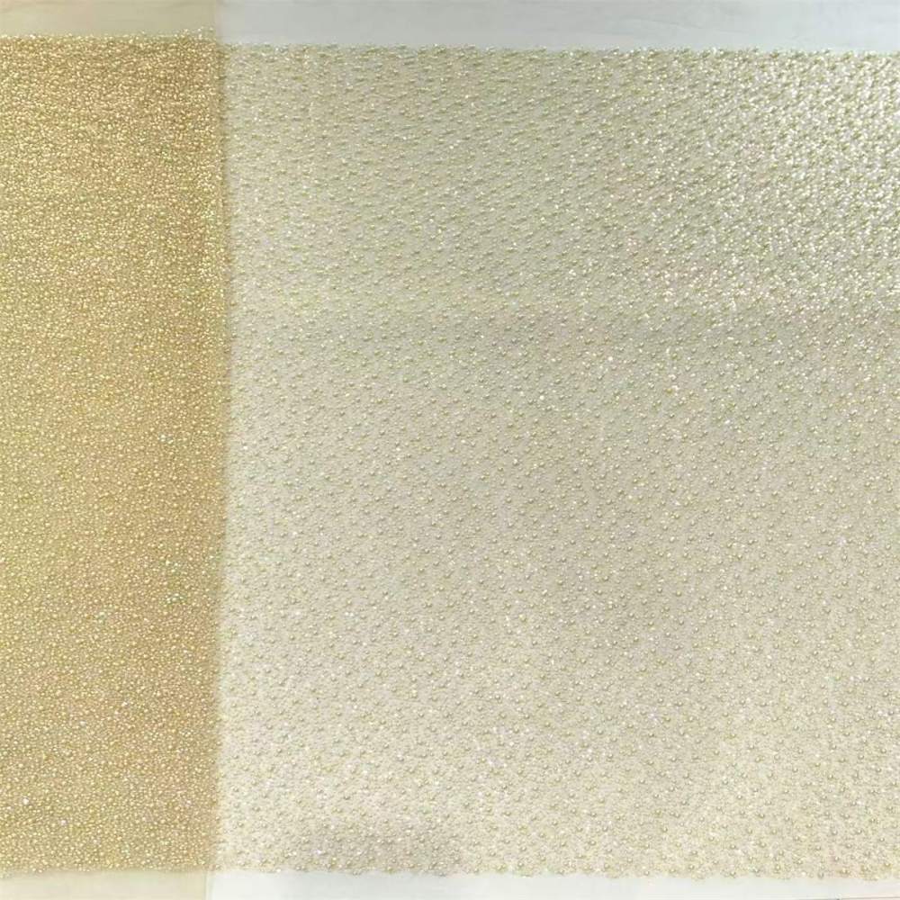 5 Yards Beaded Mesh Fabric, Embellished Tulle Fabric with Beads, Pearls, Sequins, NO. HN093
