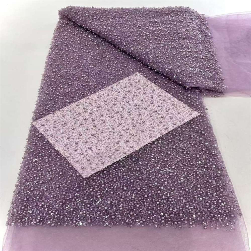 5 Yards Beaded Mesh Fabric, Embellished Tulle Fabric with Beads, Pearls, Sequins, NO. HN093