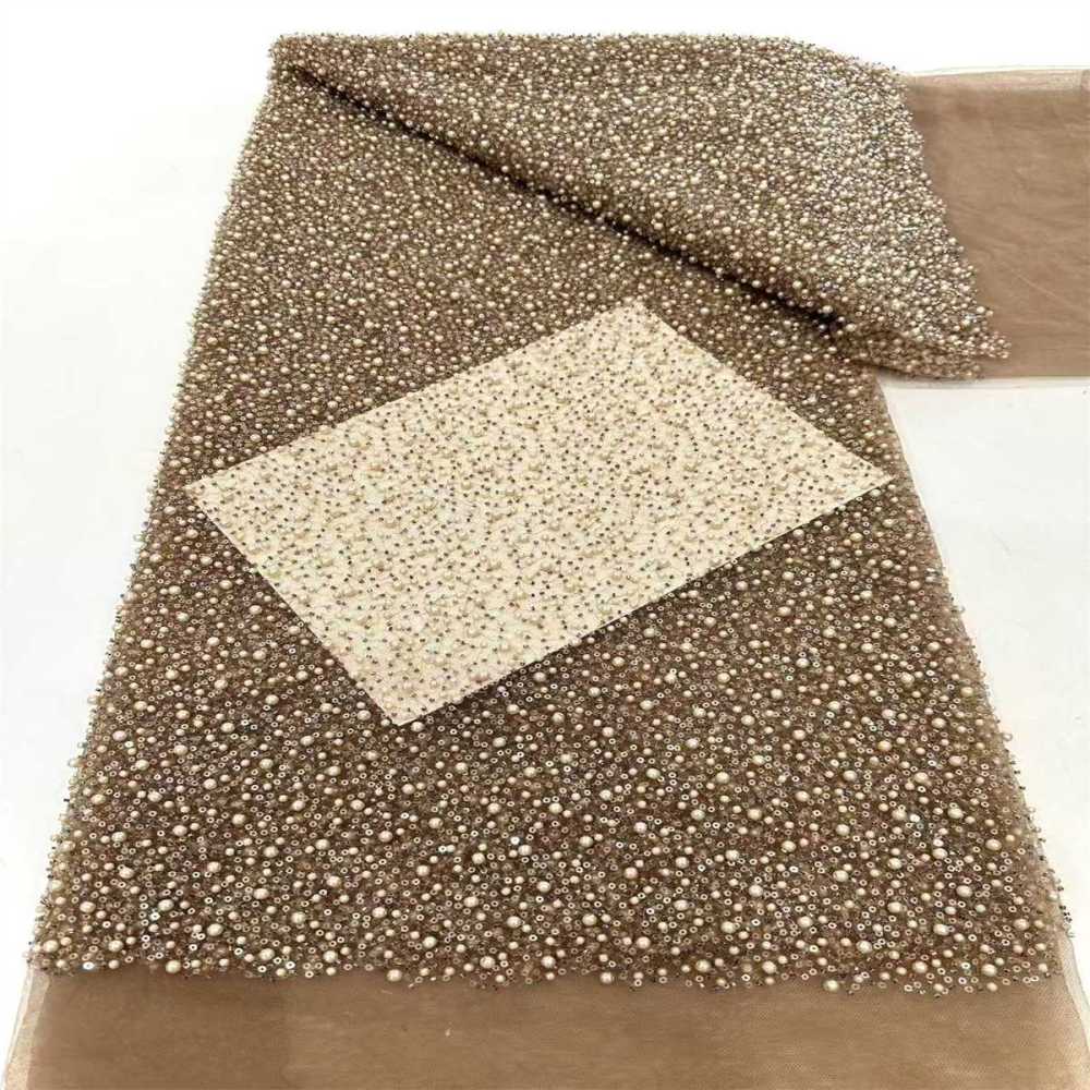 5 Yards Beaded Mesh Fabric, Embellished Tulle Fabric with Beads, Pearls, Sequins, NO. HN093