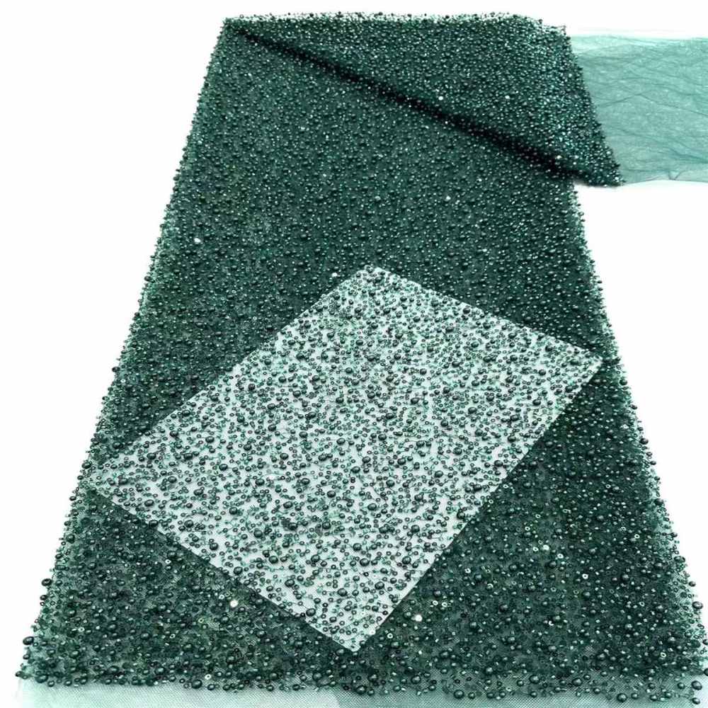 5 Yards Beaded Mesh Fabric, Embellished Tulle Fabric with Beads, Pearls, Sequins, NO. HN093