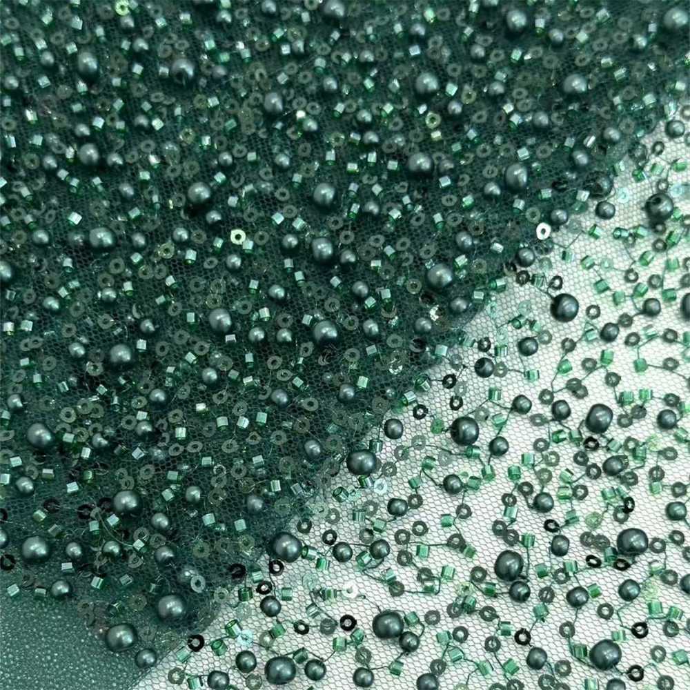 5 Yards Beaded Mesh Fabric, Embellished Tulle Fabric with Beads, Pearls, Sequins, NO. HN093