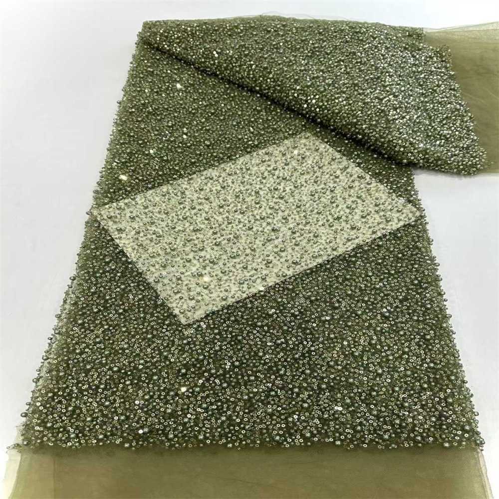 5 Yards Beaded Mesh Fabric, Embellished Tulle Fabric with Beads, Pearls, Sequins, NO. HN093