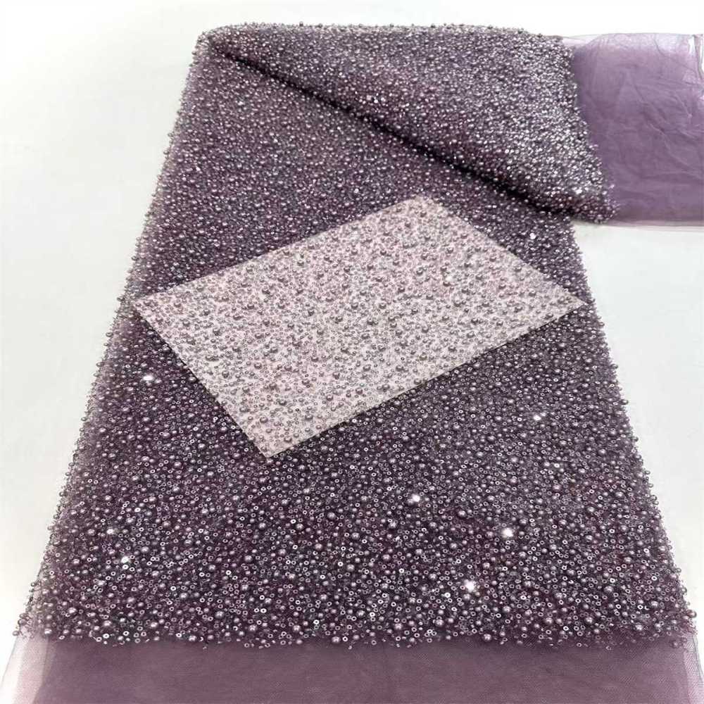 5 Yards Beaded Mesh Fabric, Embellished Tulle Fabric with Beads, Pearls, Sequins, NO. HN093