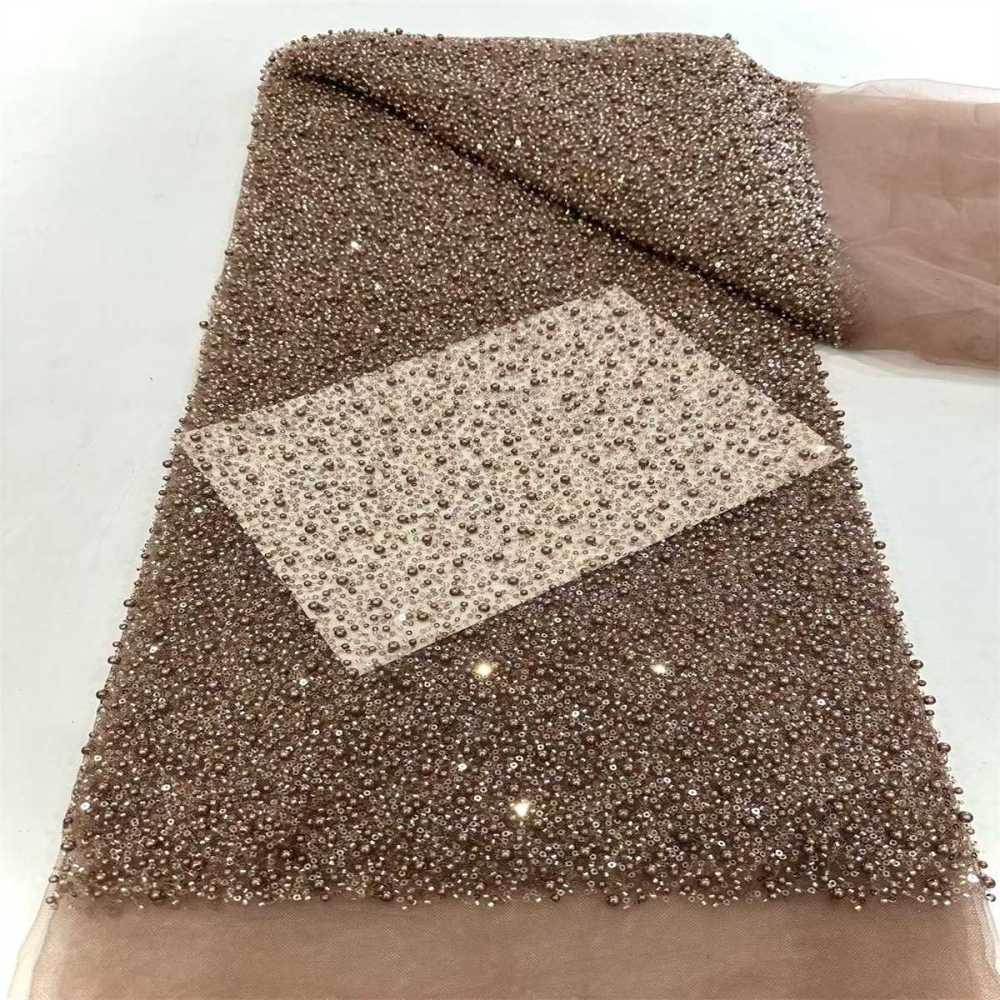 5 Yards Beaded Mesh Fabric, Embellished Tulle Fabric with Beads, Pearls, Sequins, NO. HN093