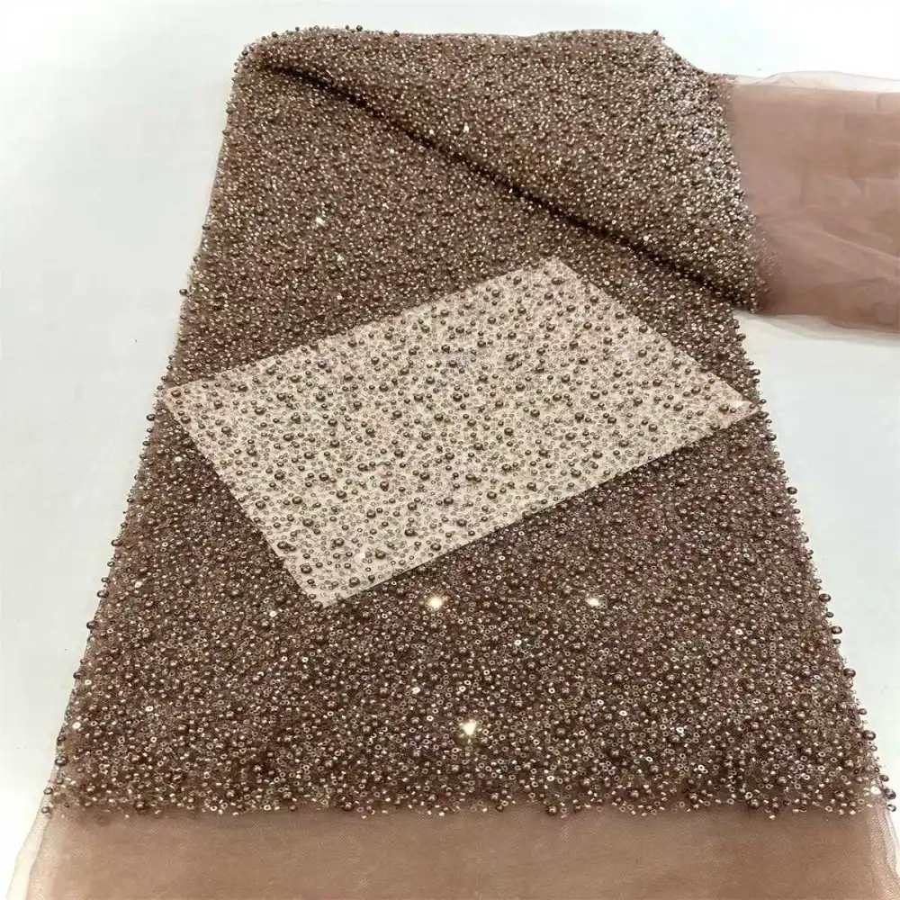 beaded material for dresses Heavy Beaded Couture Lace Fabric for Wedding Dress, 3D Pearl Bridal L Ace Fabric, Wedding Gown Flower Lace by Yard