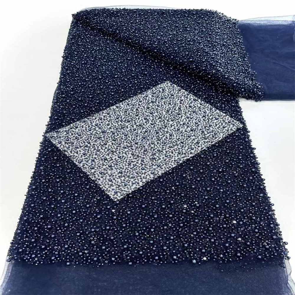 5 Yards Beaded Mesh Fabric, Embellished Tulle Fabric with Beads, Pearls, Sequins, NO. HN093