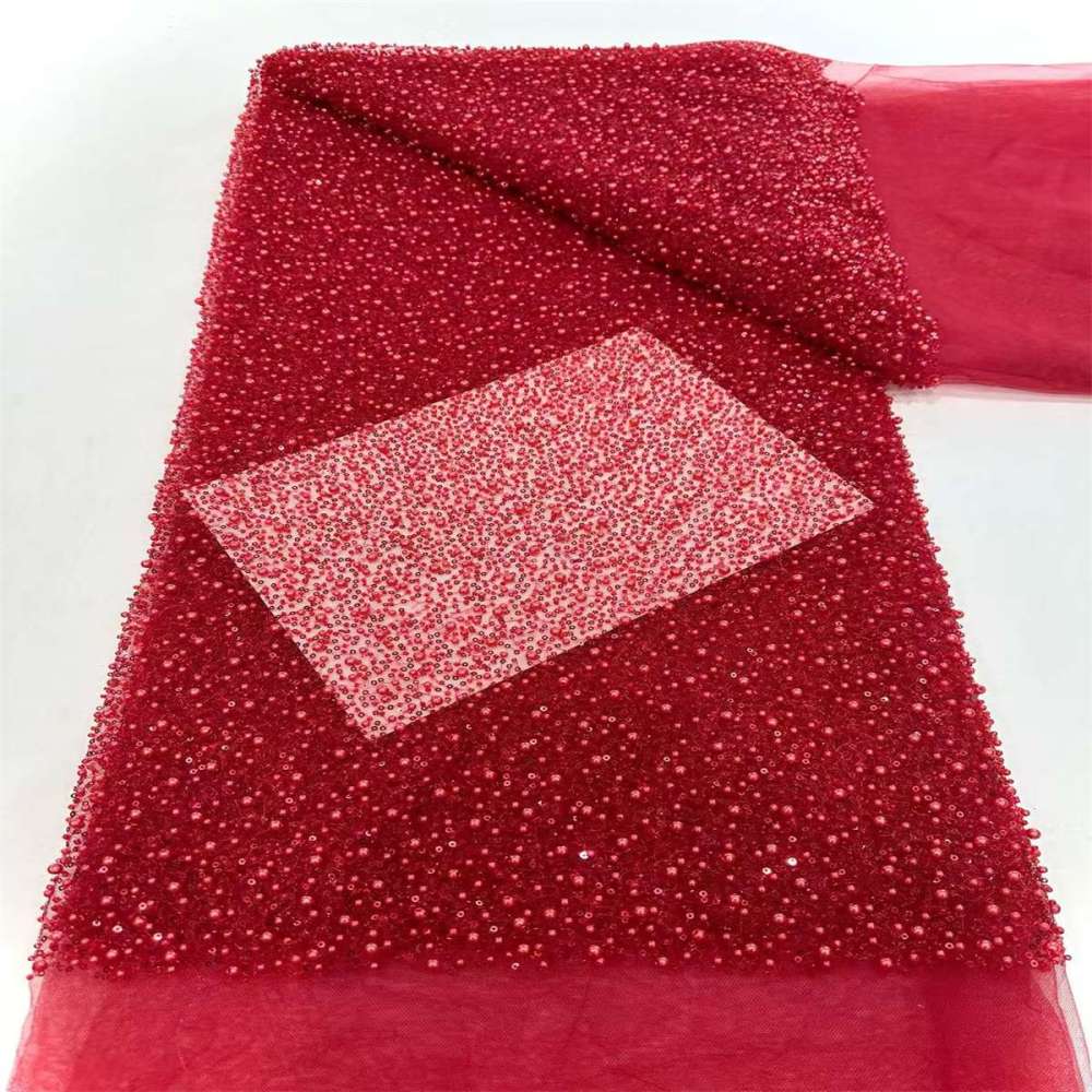 5 Yards Beaded Mesh Fabric, Embellished Tulle Fabric with Beads, Pearls, Sequins, NO. HN093