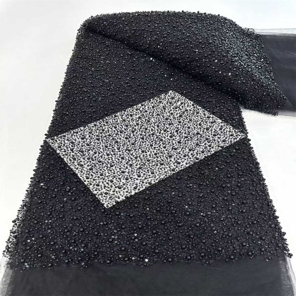 5 Yards Beaded Mesh Fabric, Embellished Tulle Fabric with Beads, Pearls, Sequins, NO. HN093