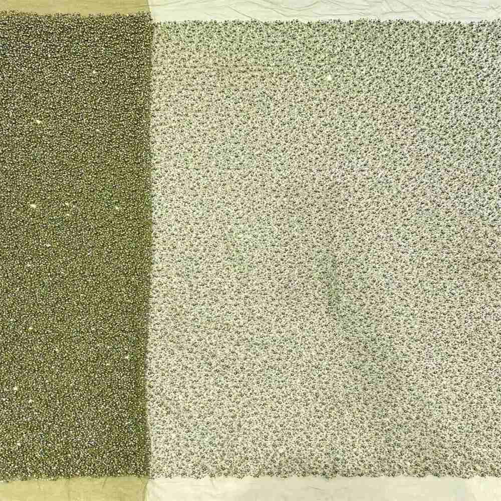 5 Yards Beaded Mesh Fabric, Embellished Tulle Fabric with Beads, Pearls, Sequins, NO. HN093