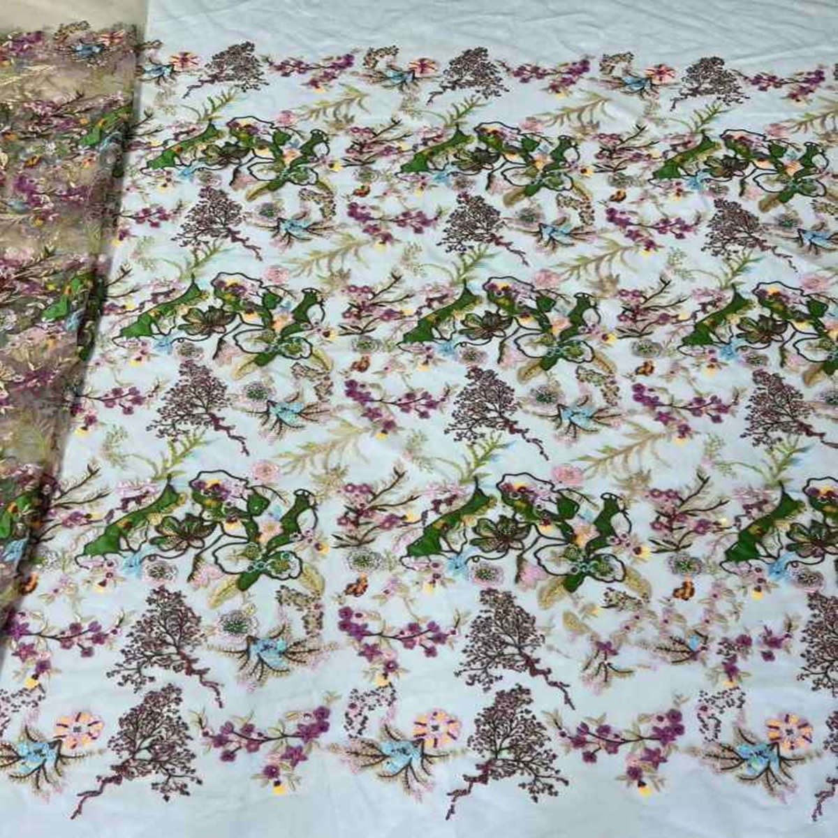 5 Yards Embroidered Beaded Lace Fabric, Embroidered Colorful Tulle Lace Fabric, Embellished with Beads, Sequins, NO. TDD352