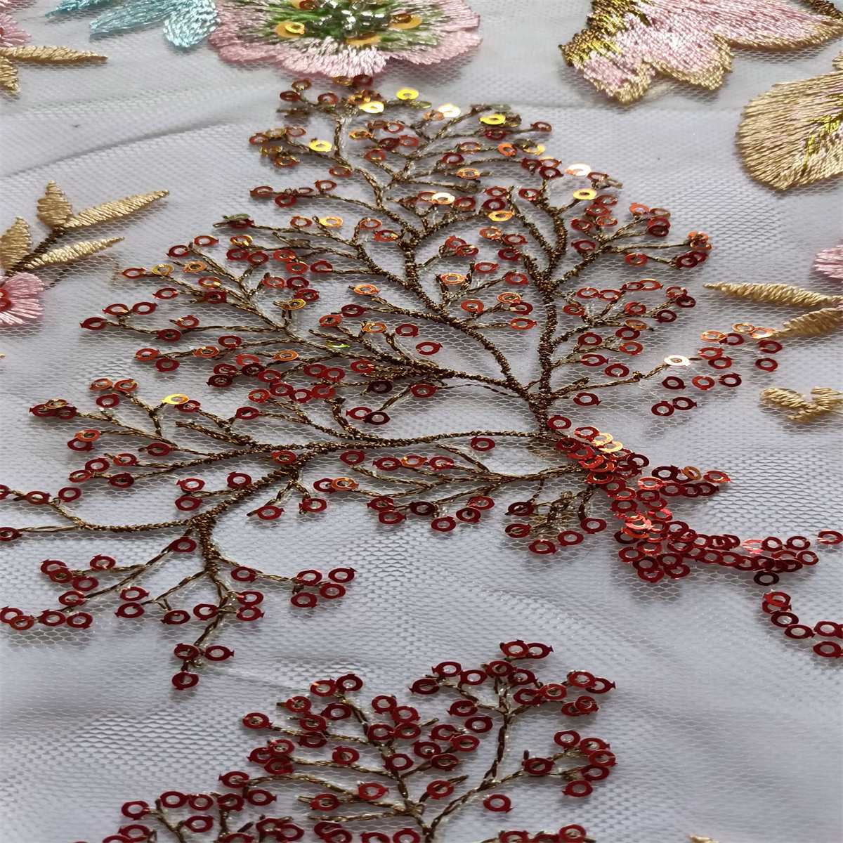 5 Yards Embroidered Beaded Lace Fabric, Embroidered Colorful Tulle Lace Fabric, Embellished with Beads, Sequins, NO. TDD352