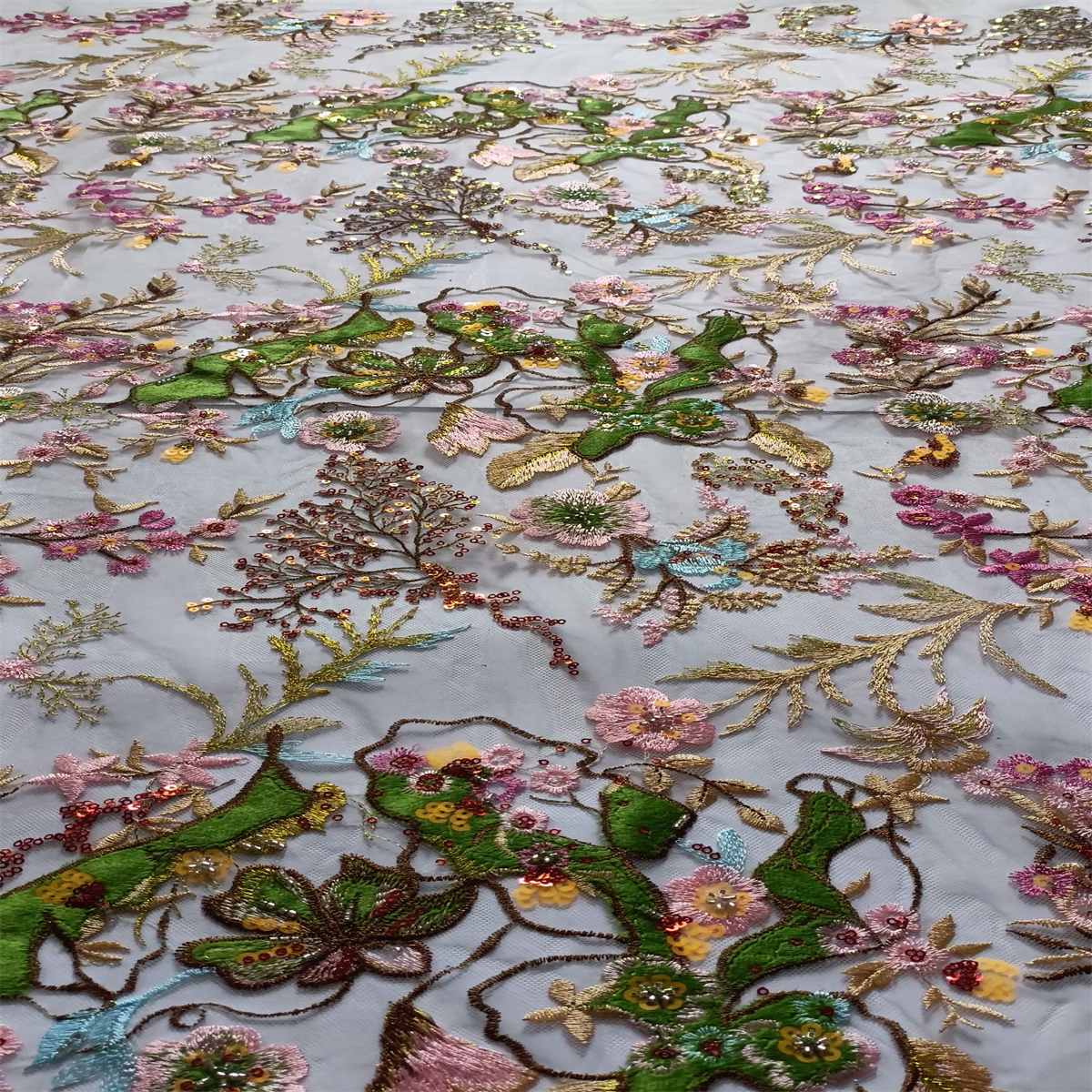 5 Yards Embroidered Beaded Lace Fabric, Embroidered Colorful Tulle Lace Fabric, Embellished with Beads, Sequins, NO. TDD352