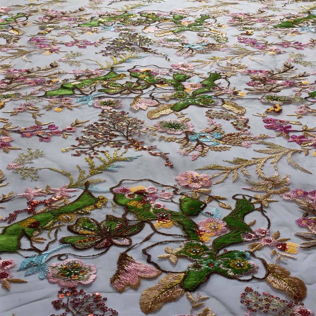 5 Yards Embroidered Beaded Lace Fabric, Embroidered Colorful Tulle Lace Fabric, Embellished with Beads, Sequins, NO. TDD352