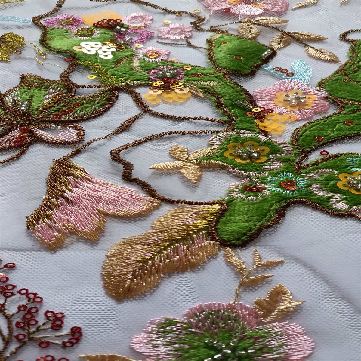 5 Yards Embroidered Beaded Lace Fabric, Embroidered Colorful Tulle Lace Fabric, Embellished with Beads, Sequins, NO. TDD352