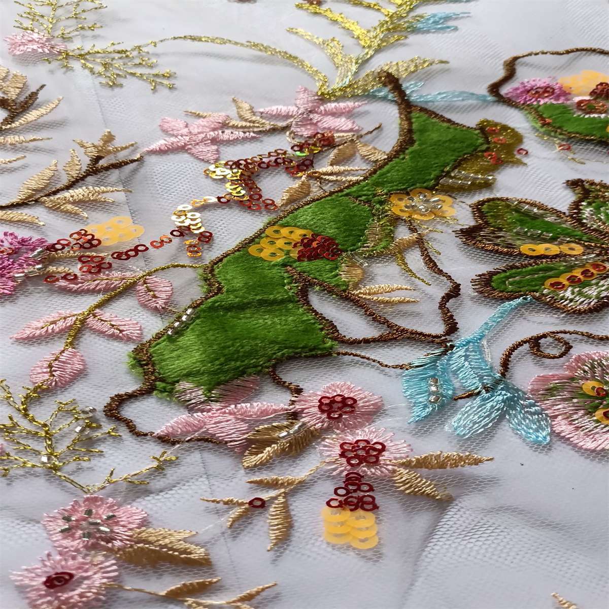 5 Yards Embroidered Beaded Lace Fabric, Embroidered Colorful Tulle Lace Fabric, Embellished with Beads, Sequins, NO. TDD352