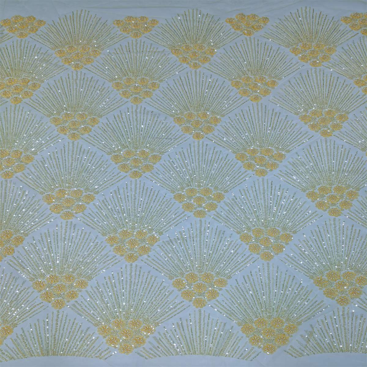 5 Yards Beaded 3D Floral Fabric, Beaded Tulle Lace Fabric, Embellished with Beads, Sequins, Pearls, 3D Flowers, Petals, NO. ML015
