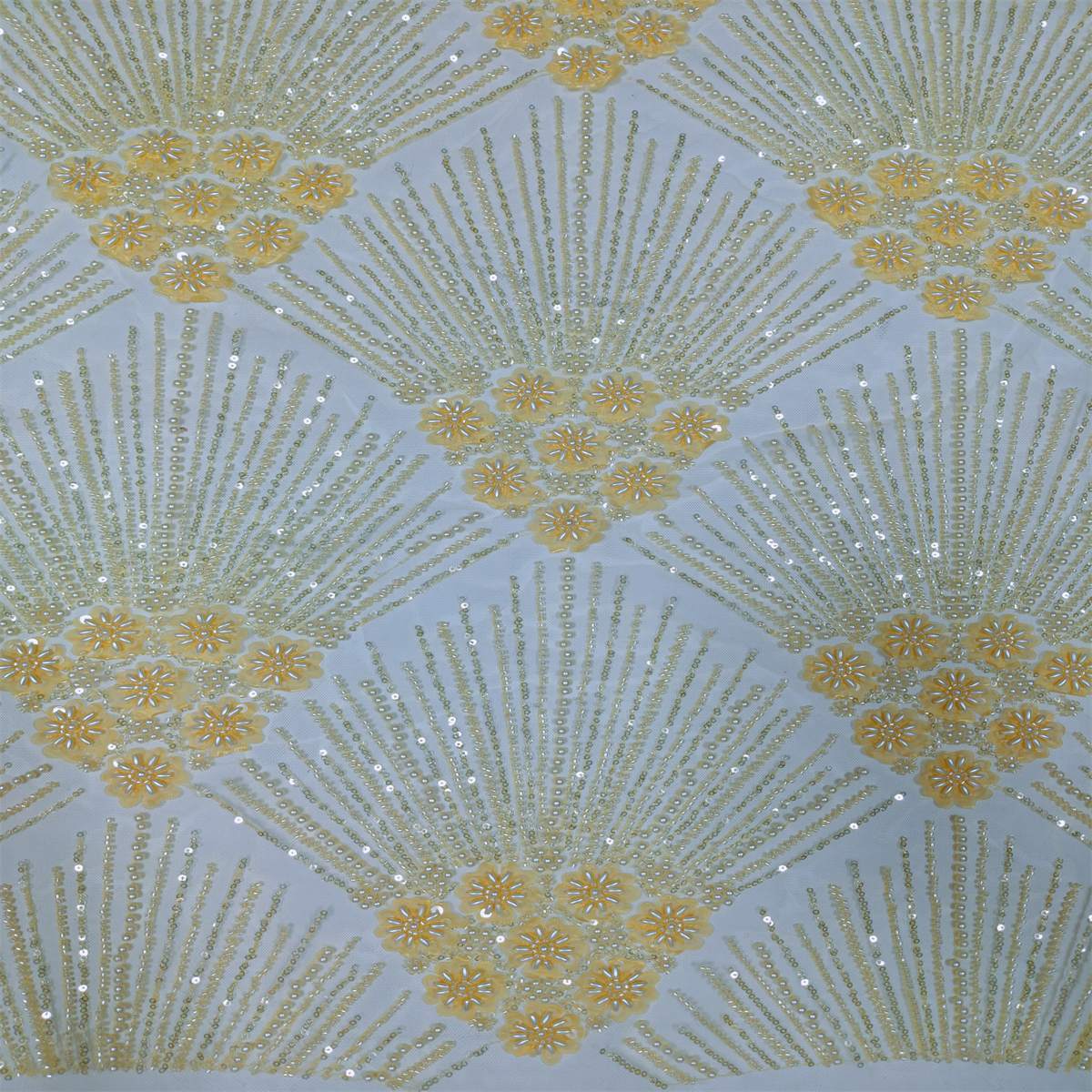 5 Yards Beaded 3D Floral Fabric, Beaded Tulle Lace Fabric, Embellished with Beads, Sequins, Pearls, 3D Flowers, Petals, NO. ML015