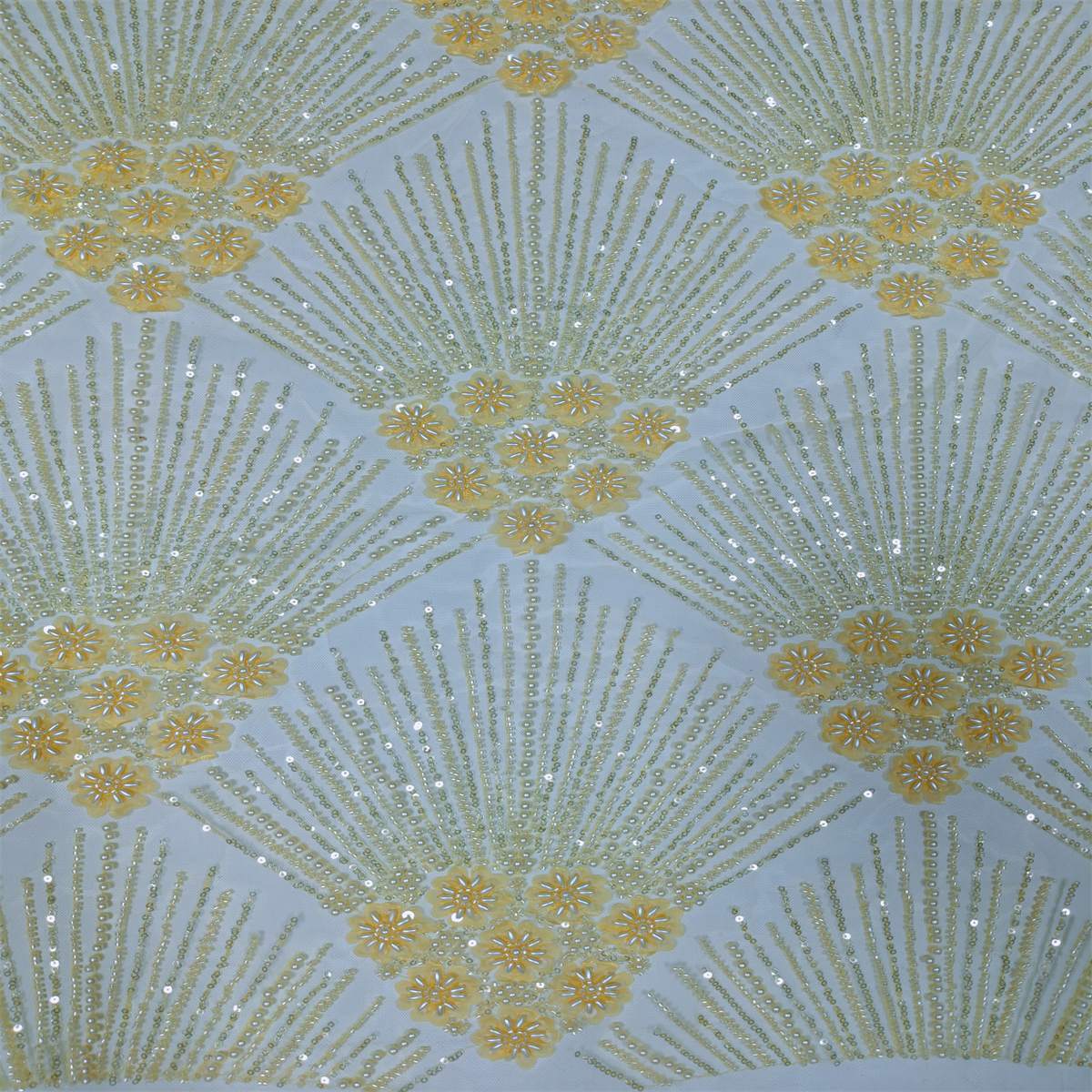 5 Yards Beaded 3D Floral Fabric, Beaded Tulle Lace Fabric, Embellished with Beads, Sequins, Pearls, 3D Flowers, Petals, NO. ML015