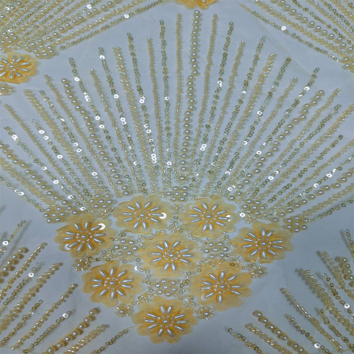 5 Yards Beaded 3D Floral Fabric, Beaded Tulle Lace Fabric, Embellished with Beads, Sequins, Pearls, 3D Flowers, Petals, NO. ML015