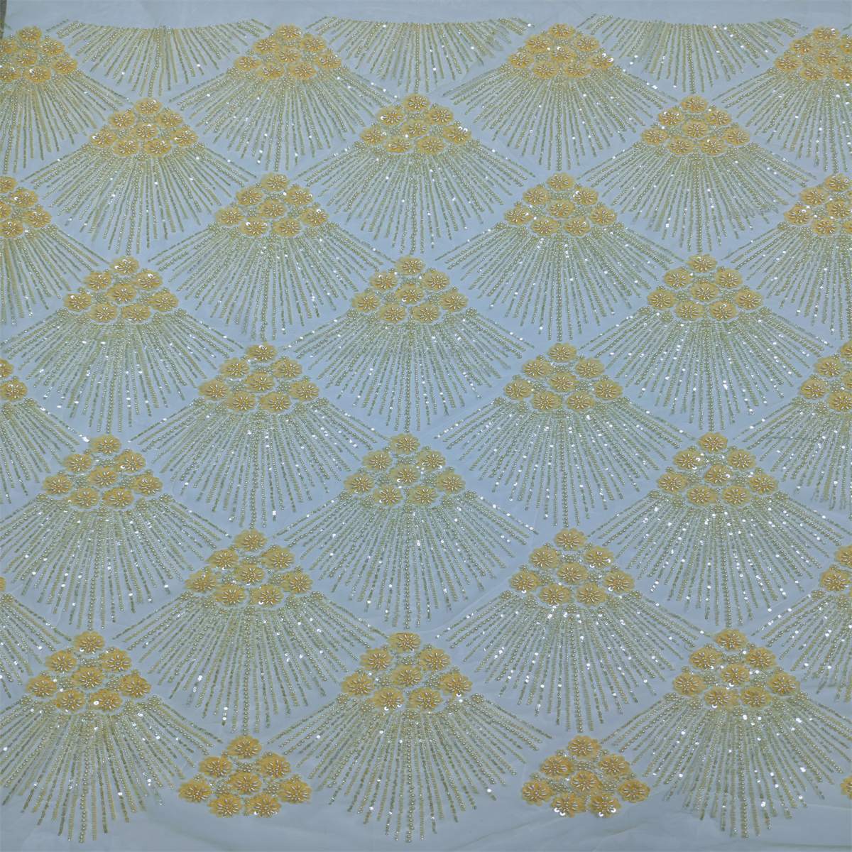 5 Yards Beaded 3D Floral Fabric, Beaded Tulle Lace Fabric, Embellished with Beads, Sequins, Pearls, 3D Flowers, Petals, NO. ML015