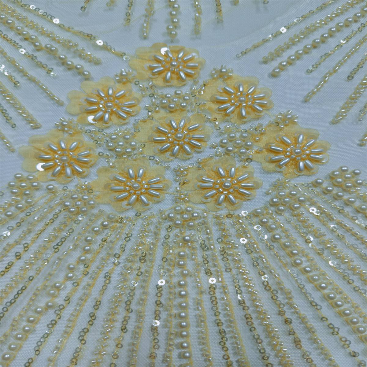 5 Yards Beaded 3D Floral Fabric, Beaded Tulle Lace Fabric, Embellished with Beads, Sequins, Pearls, 3D Flowers, Petals, NO. ML015