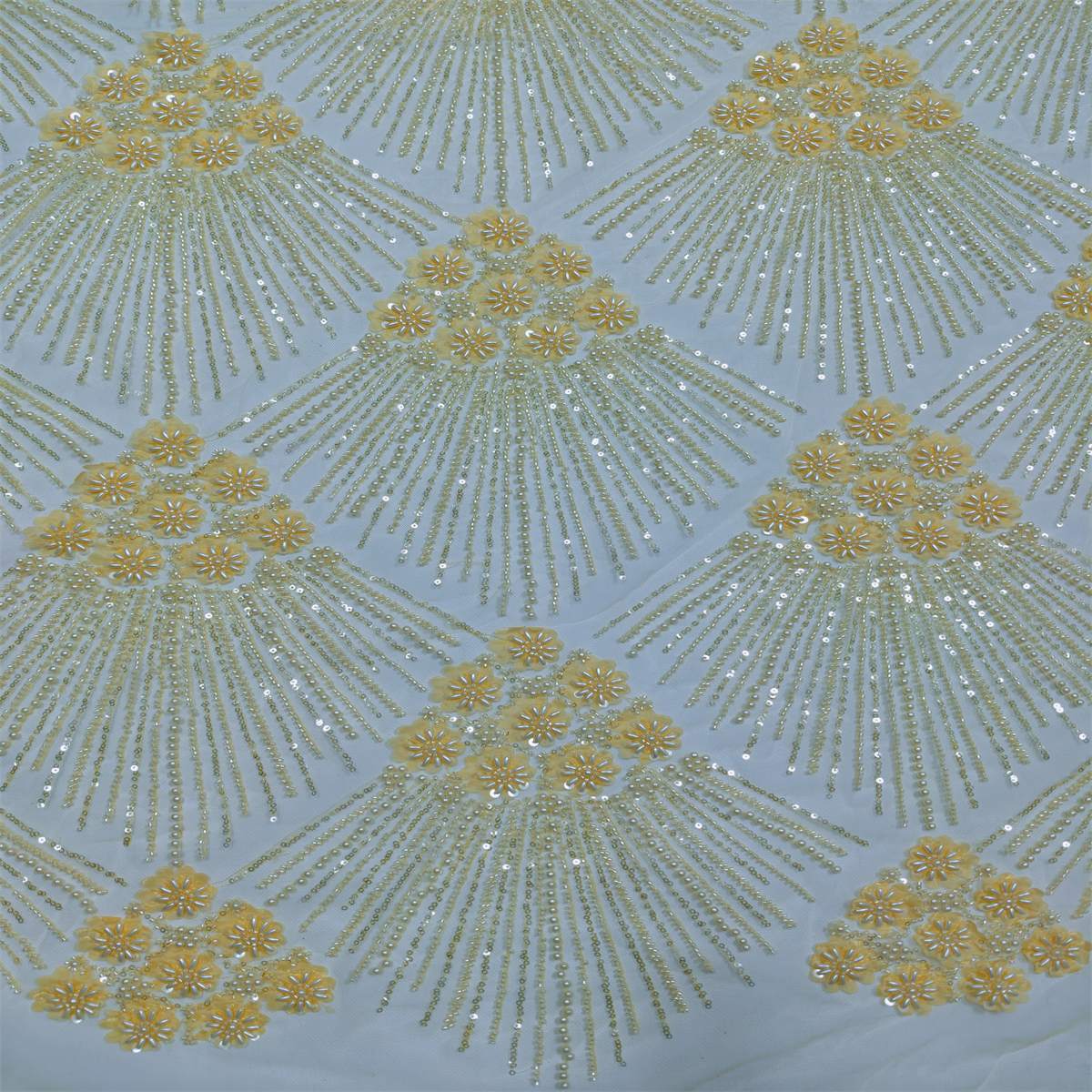 5 Yards Beaded 3D Floral Fabric, Beaded Tulle Lace Fabric, Embellished with Beads, Sequins, Pearls, 3D Flowers, Petals, NO. ML015