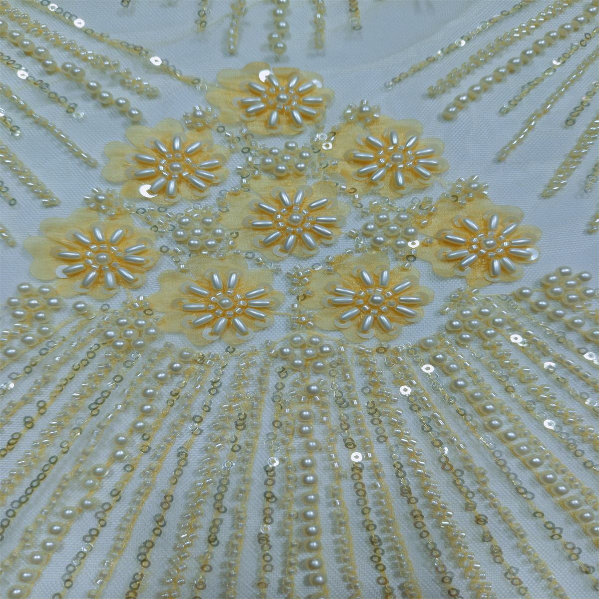 5 Yards Beaded 3D Floral Fabric, Beaded Tulle Lace Fabric, Embellished with Beads, Sequins, Pearls, 3D Flowers, Petals, NO. ML015
