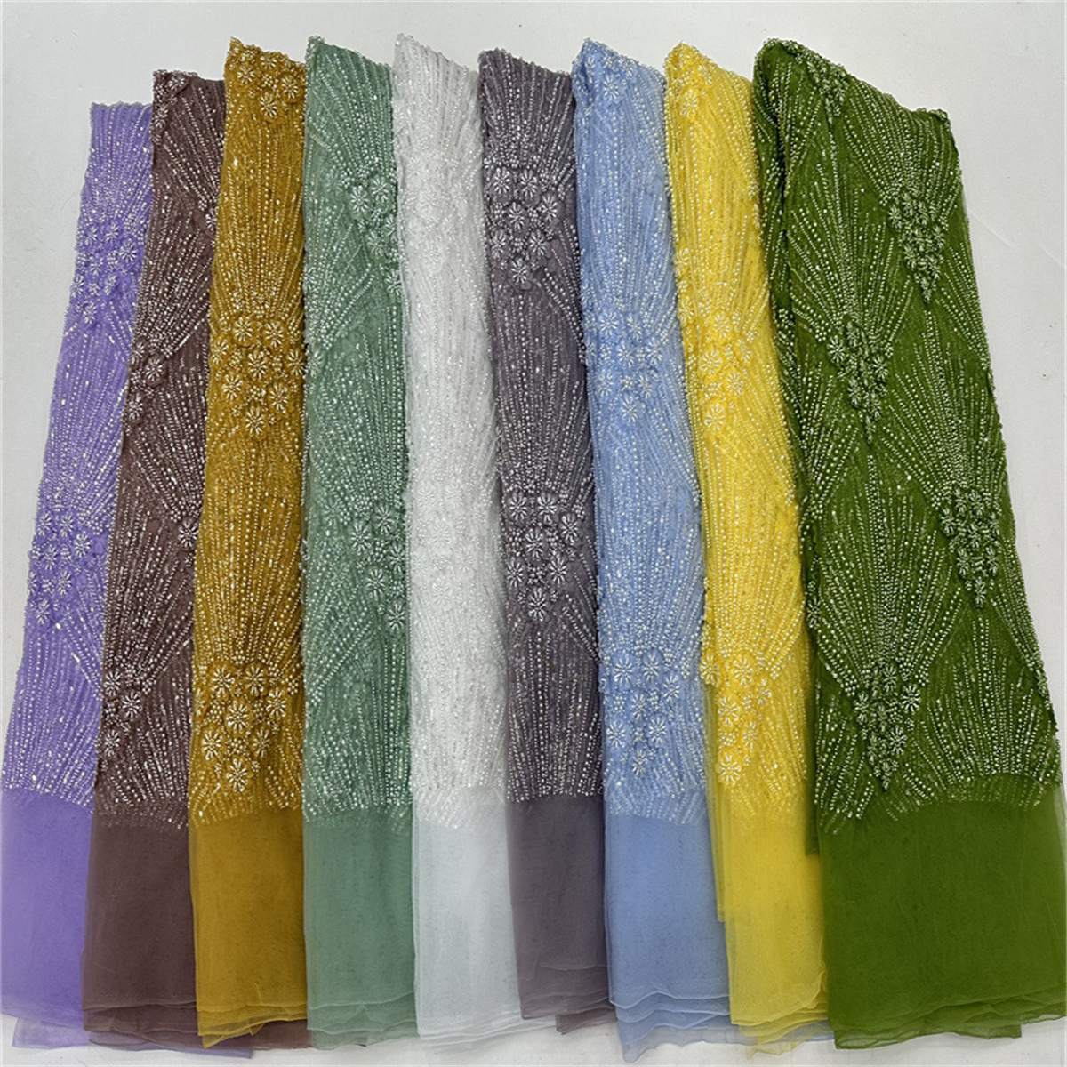 5 Yards Beaded 3D Floral Fabric, Beaded Tulle Lace Fabric, Embellished with Beads, Sequins, Pearls, 3D Flowers, Petals, Ref. ML015