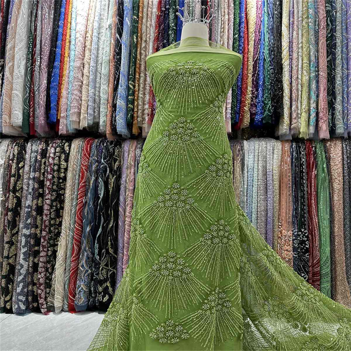 5 Yards Beaded 3D Floral Fabric, Beaded Tulle Lace Fabric, Embellished with Beads, Sequins, Pearls, 3D Flowers, Petals, Ref. ML015