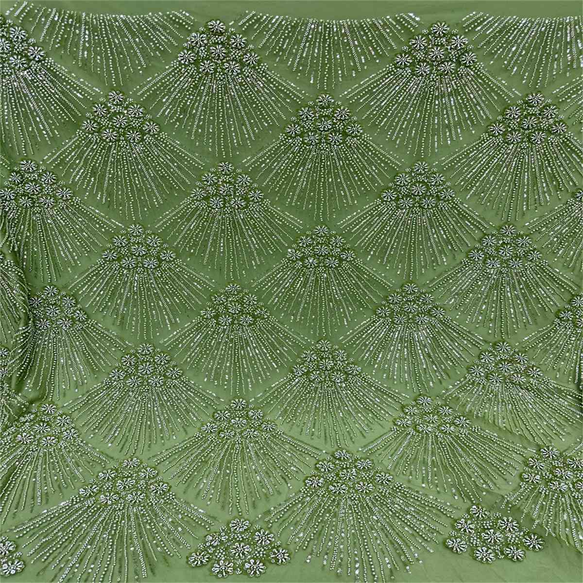5 Yards Beaded 3D Floral Fabric, Beaded Tulle Lace Fabric, Embellished with Beads, Sequins, Pearls, 3D Flowers, Petals, NO. ML015