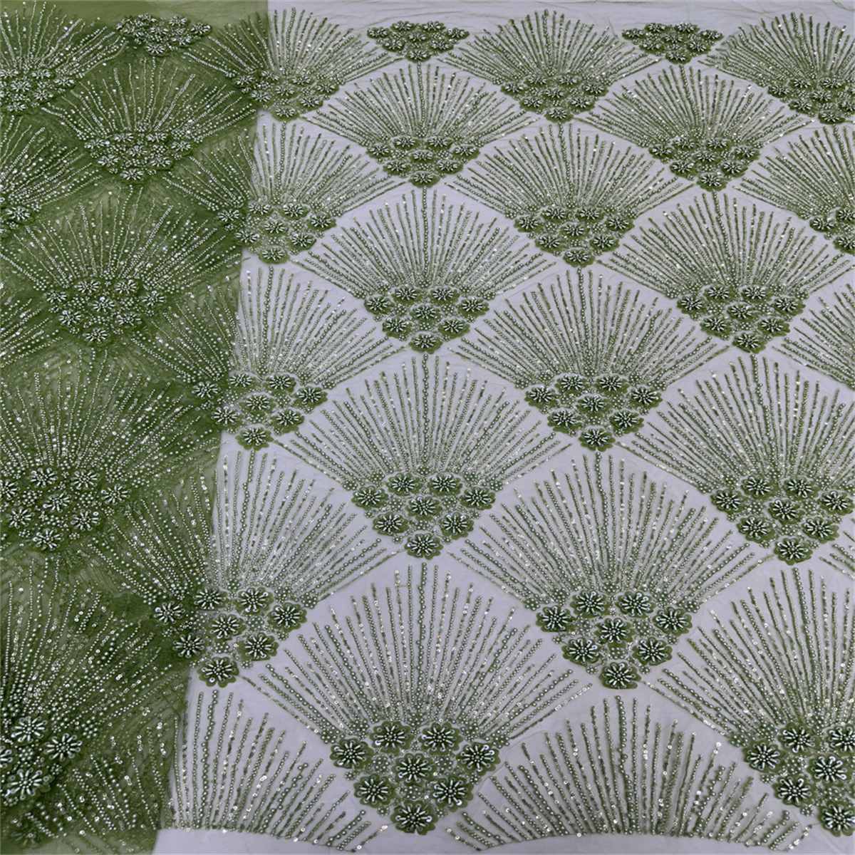 5 Yards Beaded 3D Floral Fabric, Beaded Tulle Lace Fabric, Embellished with Beads, Sequins, Pearls, 3D Flowers, Petals, NO. ML015