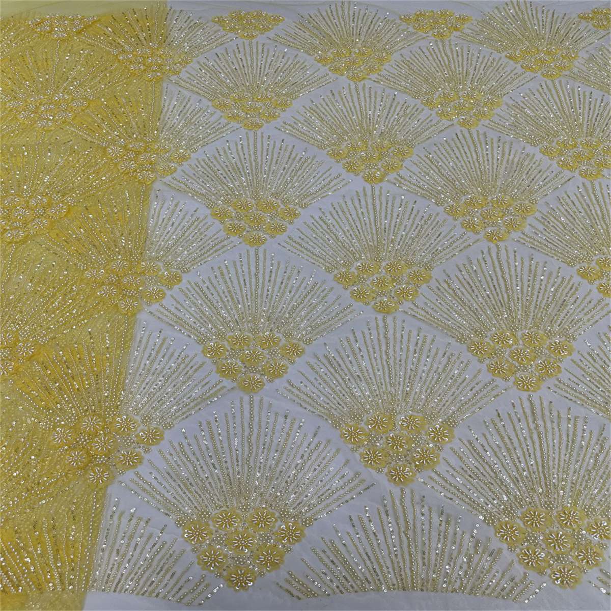 5 Yards Beaded 3D Floral Fabric, Beaded Tulle Lace Fabric, Embellished with Beads, Sequins, Pearls, 3D Flowers, Petals, NO. ML015