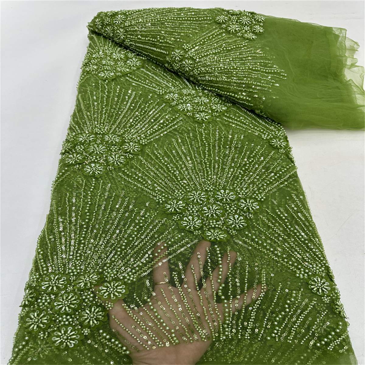 5 Yards Beaded 3D Floral Fabric, Beaded Tulle Lace Fabric, Embellished with Beads, Sequins, Pearls, 3D Flowers, Petals, Ref. ML015