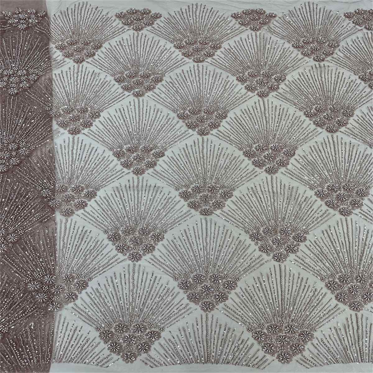 5 Yards Beaded 3D Floral Fabric, Beaded Tulle Lace Fabric, Embellished with Beads, Sequins, Pearls, 3D Flowers, Petals, Ref. ML015