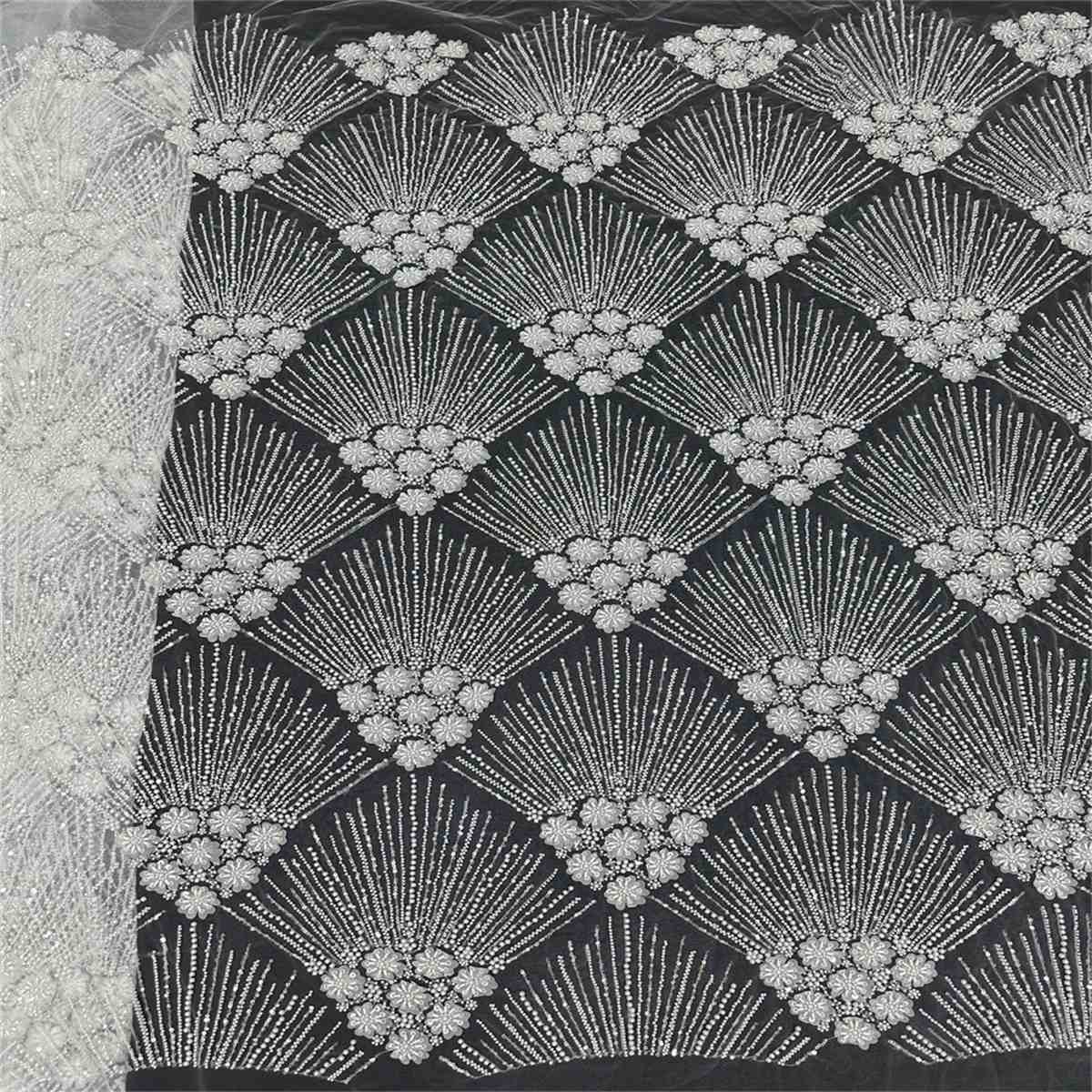 5 Yards Beaded 3D Floral Fabric, Beaded Tulle Lace Fabric, Embellished with Beads, Sequins, Pearls, 3D Flowers, Petals, Ref. ML015