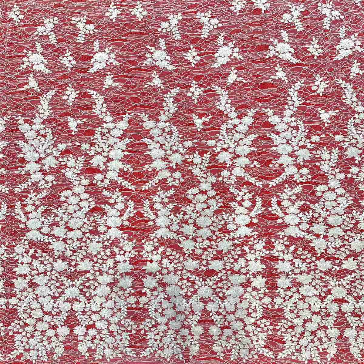 5 Yards Bridal Lace Fabric, 3D Floral Embroidered Beaded Wedding Lace Fabric, Embellished with Beads, Sequins, 3D Flowers, Petals