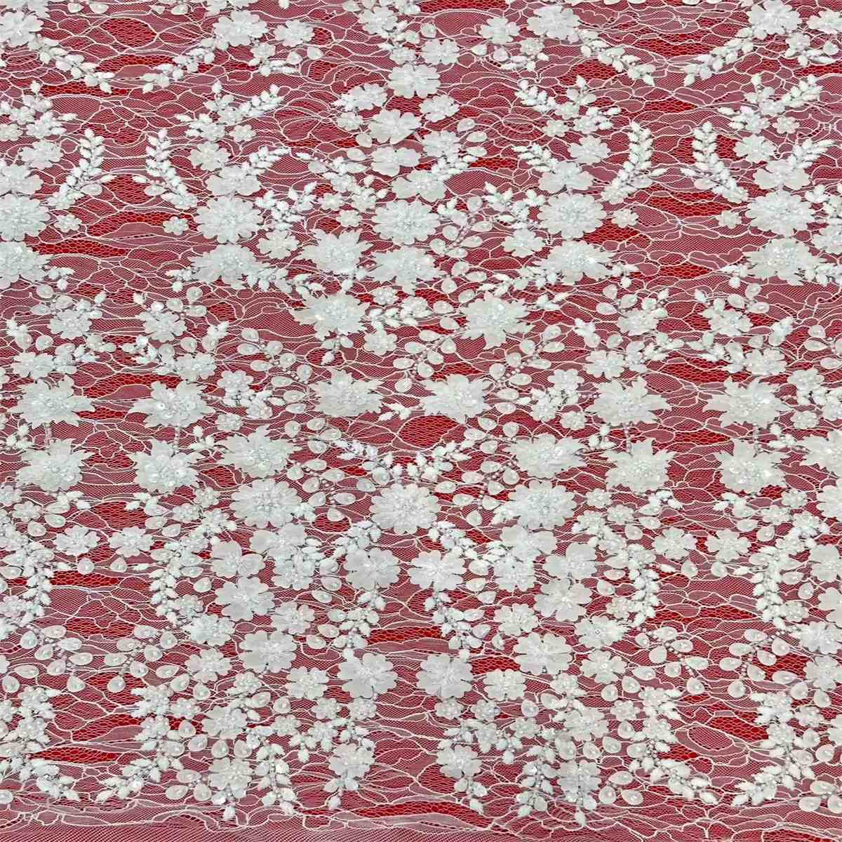 5 Yards Bridal Lace Fabric, 3D Floral Embroidered Beaded Wedding Lace Fabric, Embellished with Beads, Sequins, 3D Flowers, Petals