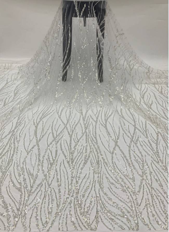 5 Yards Coloured Sequined Beaded Embroidered Lace Fabric TDD006