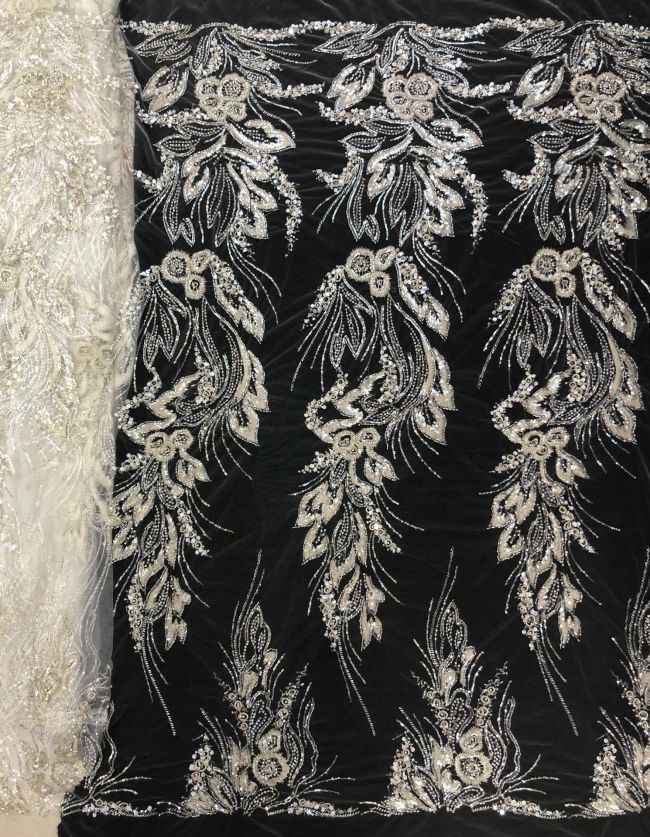 156 Yards Heavily Beaded Sequined Embroidered Off White Wedding Bridal Lace Fabric TDD337